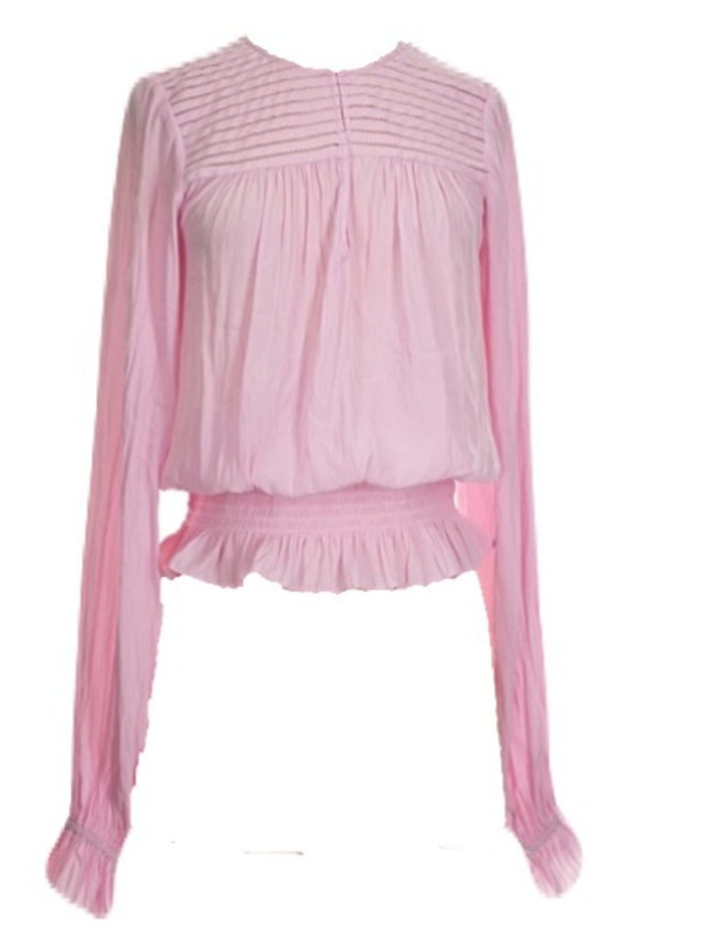 Ramy Brook Pink Smocked Waist Long-Sleeve Top
